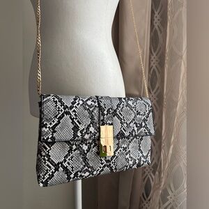 Snakeskin Pattern Crossbody Bag with Gold Chain, 6.5" x 9.5"